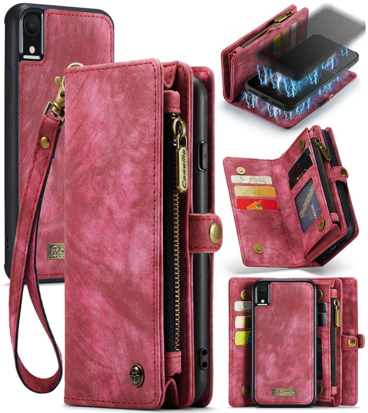 適用於iPhone XR CaseMe-008 可拆卸多功能左右開皮套帶支架&卡槽&拉鏈錢包&相框