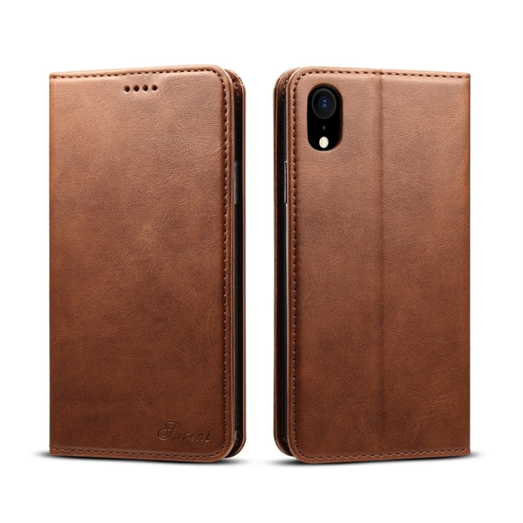 Suteni 適用於iPhone XR 小牛紋左右翻蓋皮套，帶支架&卡槽&錢包