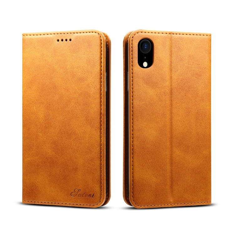 Suteni 適用於iPhone XR 小牛紋左右翻蓋皮套，帶支架&卡槽&錢包