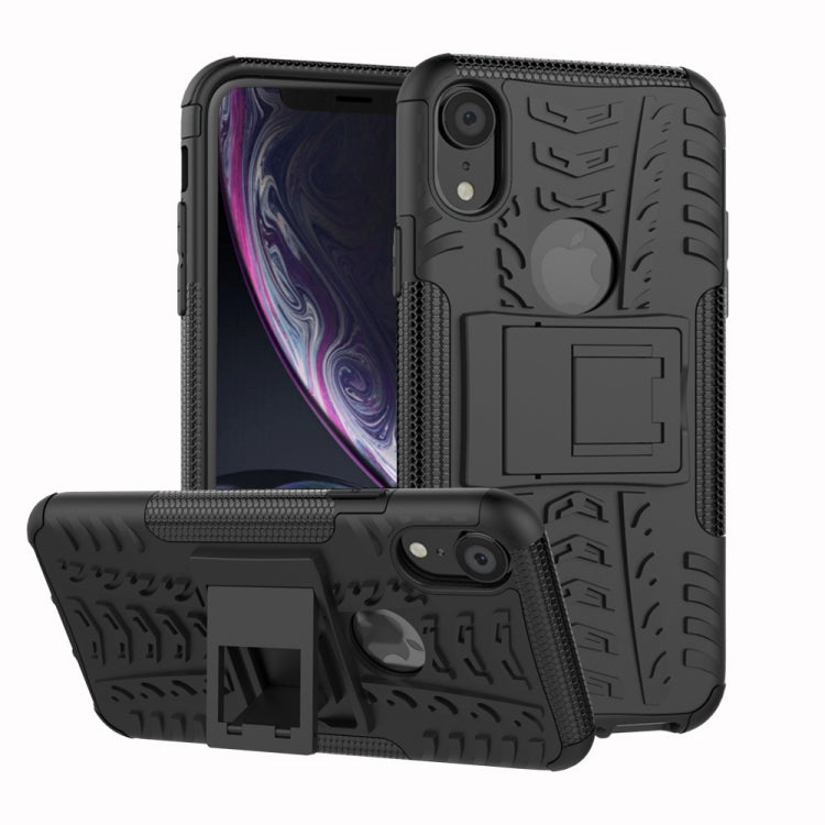 適用於iPhone XR  炫彩輪胎紋TPU+PC防摔手機保護殼 帶支架