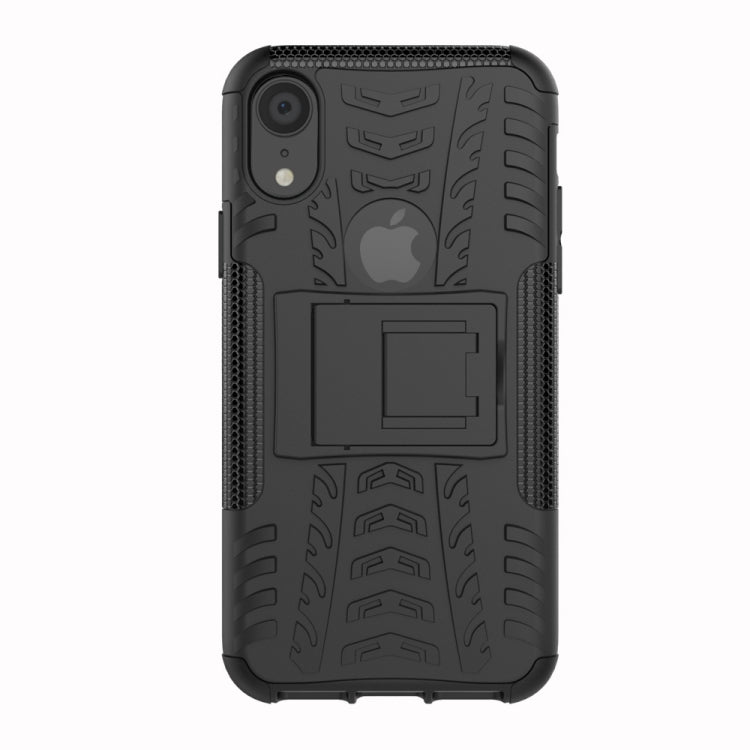 適用於iPhone XR  炫彩輪胎紋TPU+PC防摔手機保護殼 帶支架