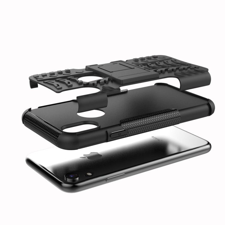 適用於iPhone XR  炫彩輪胎紋TPU+PC防摔手機保護殼 帶支架
