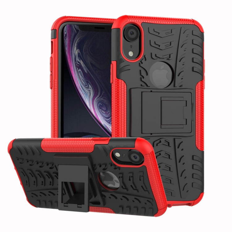 適用於iPhone XR  炫彩輪胎紋TPU+PC防摔手機保護殼 帶支架