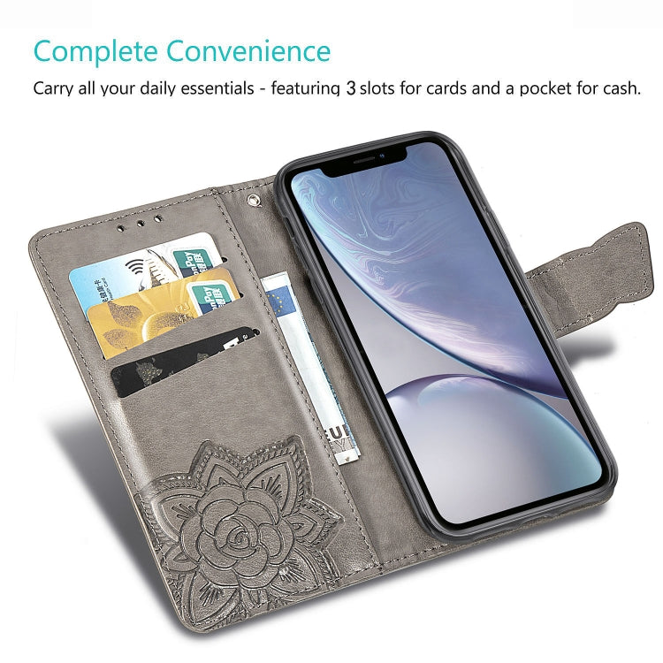 適用於蘋果 iPhone XR 蝶戀花圖案壓花左右開皮套 帶支架&卡槽&錢包&手繩