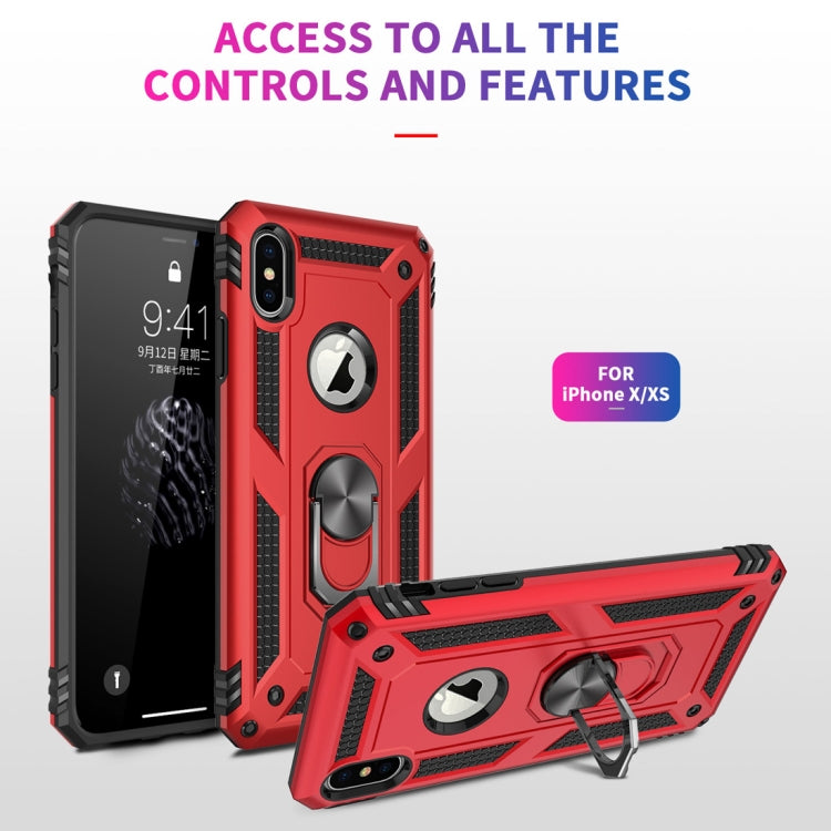 適用於iPhone X / XS TPU + PC軍士盔甲防摔保護殼，帶360度旋轉支架