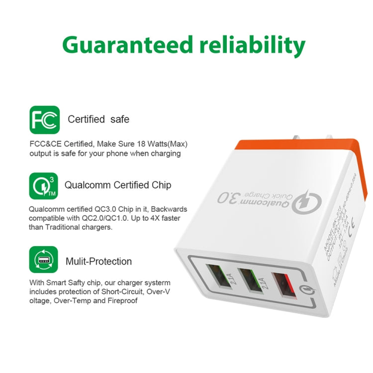 AR-QC-03 2.1A 3個USB端口快速充電器旅行充電器，美規