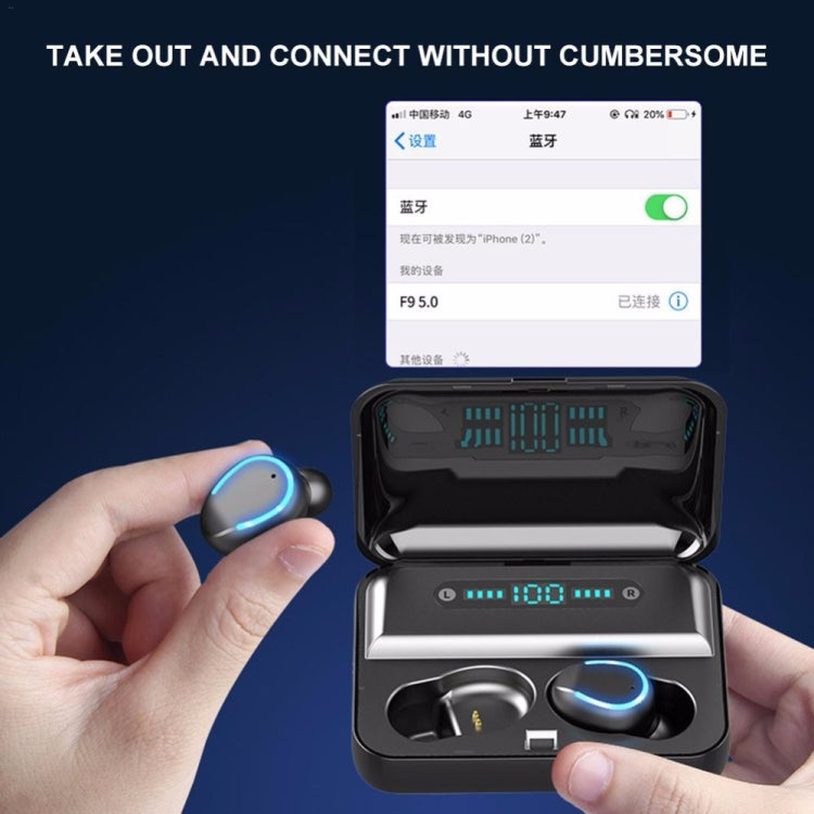 F9-5 智能降噪觸控藍牙耳機帶充電盒，支持三屏LED電量显示&高清通話&充電寶&Siri