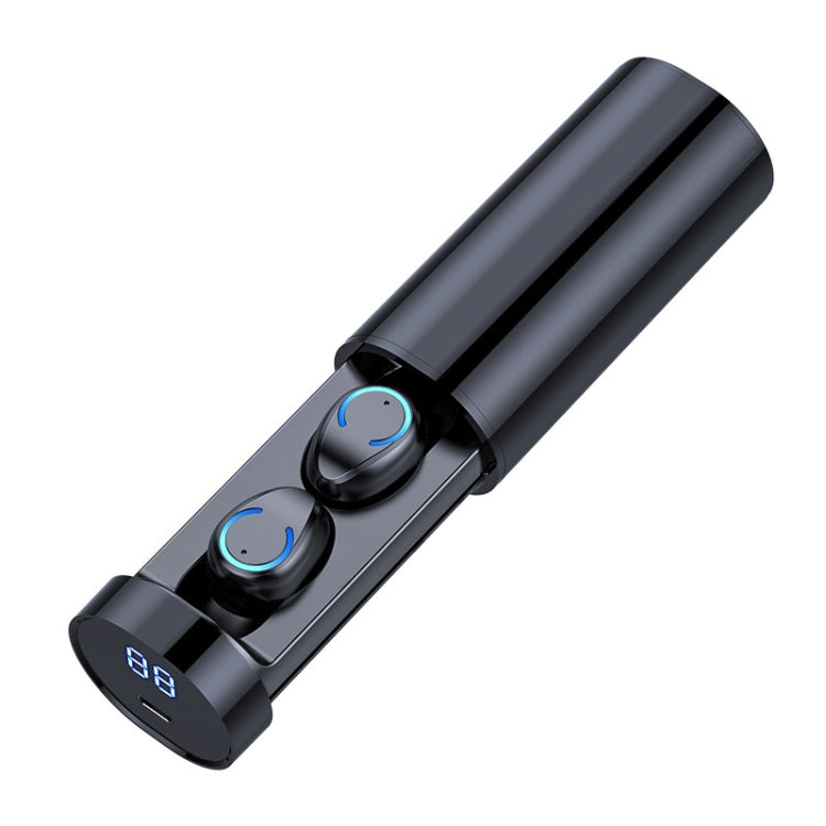 F9-6 TWS CVC8.0降噪觸控藍牙耳機帶抽拉式圓筒形充電盒，支持LED電量數顯&通話&Siri