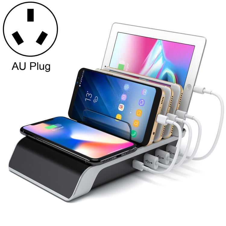 UD09 4 USB Ports Qi Standard Wireless Charger Phone Desktop Stand Holder, AU Plug