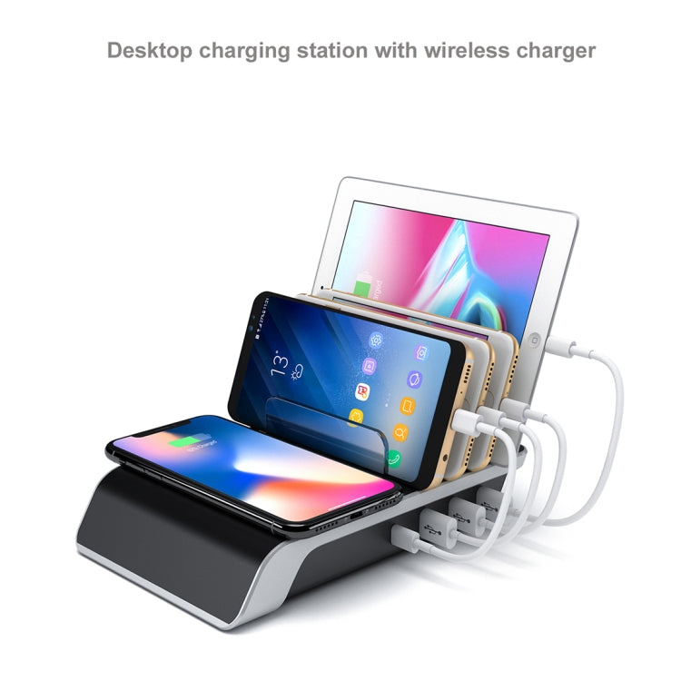 UD09 4 USB Ports Qi Standard Wireless Charger Phone Desktop Stand Holder, EU Plug