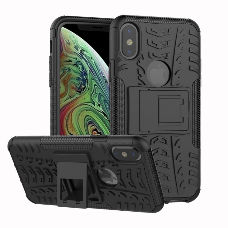 適用於iPhone X / XS  炫彩輪胎紋TPU+PC防摔手機保護殼 帶支架