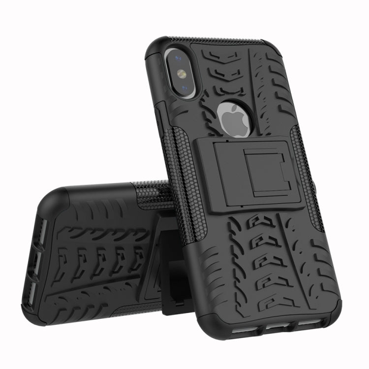 適用於iPhone X / XS  炫彩輪胎紋TPU+PC防摔手機保護殼 帶支架