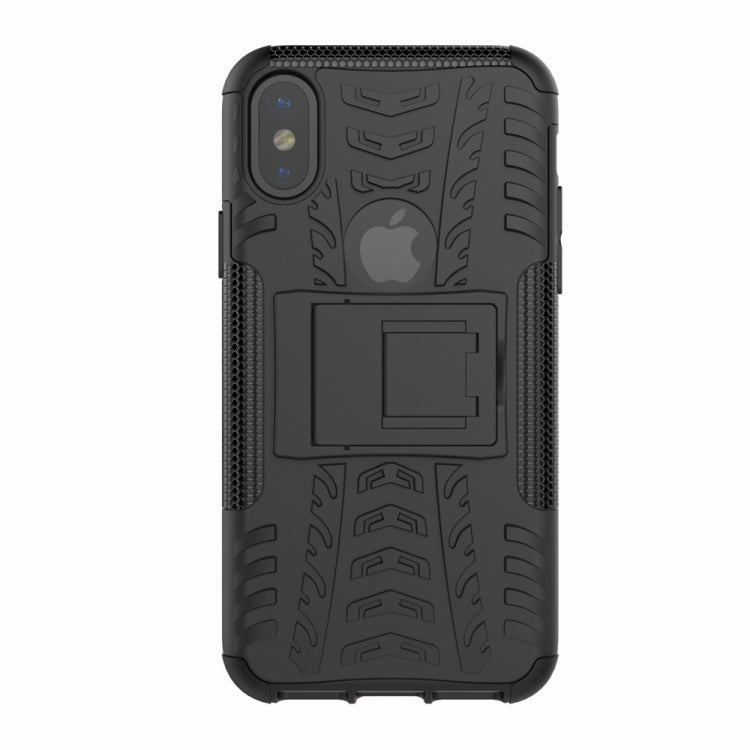 適用於iPhone X / XS  炫彩輪胎紋TPU+PC防摔手機保護殼 帶支架
