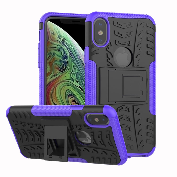 適用於iPhone X / XS  炫彩輪胎紋TPU+PC防摔手機保護殼 帶支架