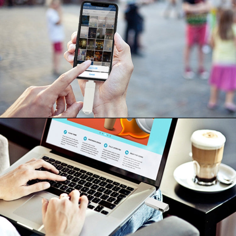 S31 3合一 128GB Mirco USB 2.0 + Type-C + 8 Pin 接口金屬旋轉U盤 , 128GB