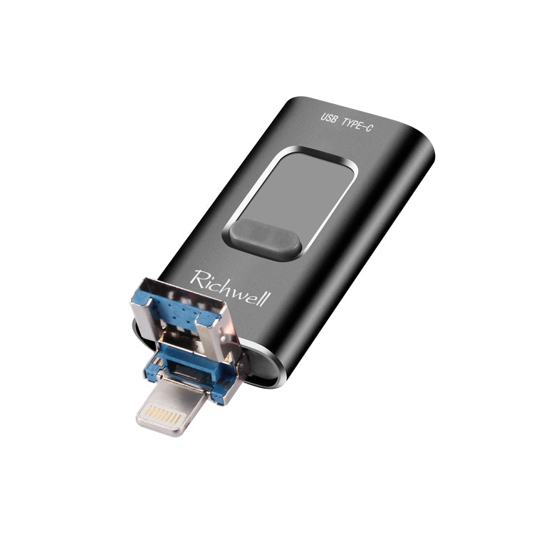 Richwell 3合一 64G Type-C + 8 Pin + USB 3.0 金屬可推拉式適用於蘋果U盤帶OTG功能