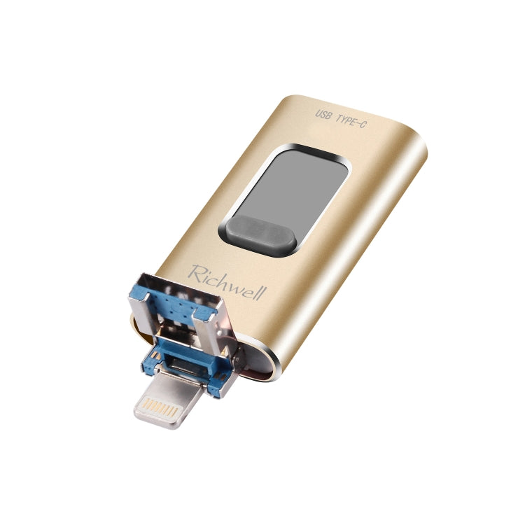 Richwell 3合一 64G Type-C + 8 Pin + USB 3.0 金屬可推拉式適用於蘋果U盤帶OTG功能