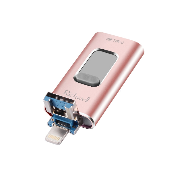 Richwell 3合一 64G Type-C + 8 Pin + USB 3.0 金屬可推拉式適用於蘋果U盤帶OTG功能