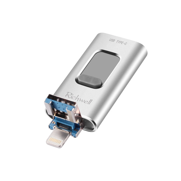 Richwell 3合一 64G Type-C + 8 Pin + USB 3.0 金屬可推拉式適用於蘋果U盤帶OTG功能