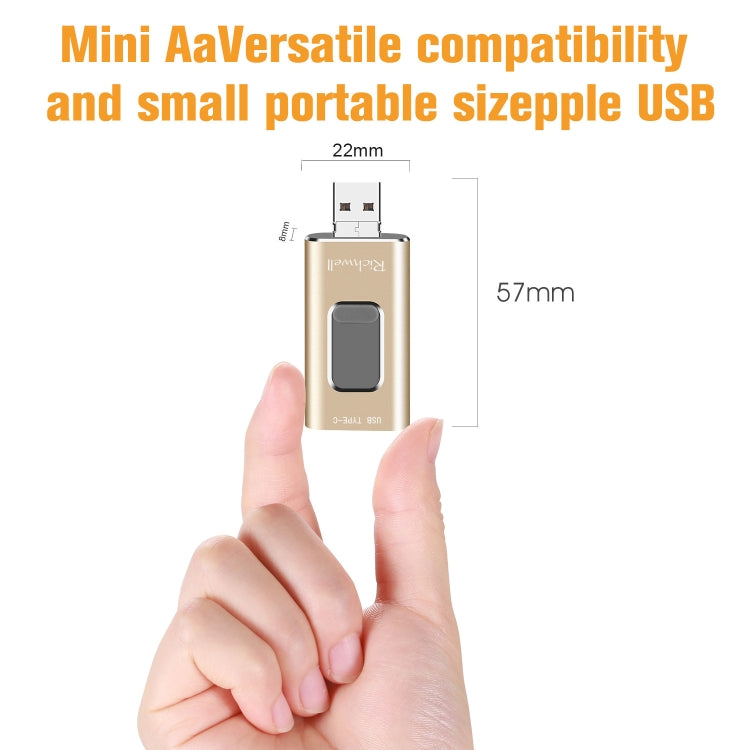 Richwell 3合一 128G Type-C + 8 Pin + USB 3.0 金屬可推拉式適用於蘋果U盤帶OTG功能