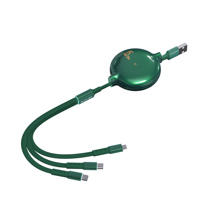 WK WDC-124 3A 8 Pin + Type-C + Micro USB博納三合一伸縮收納充電線，長度：1.5米