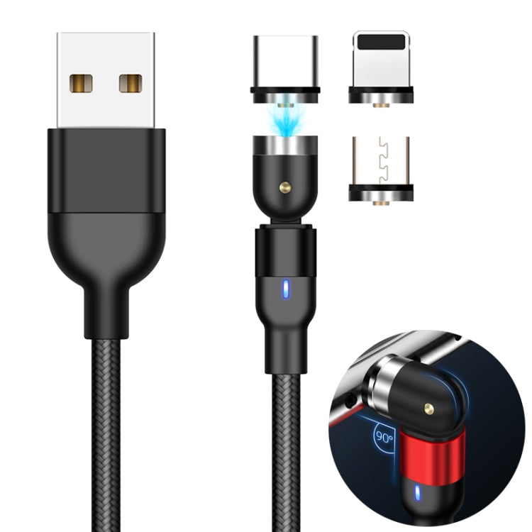2m 2A USB 轉 8 Pin + USB-C / Type-C + Micro USB 尼龍編織三合一可旋轉彎折磁吸線