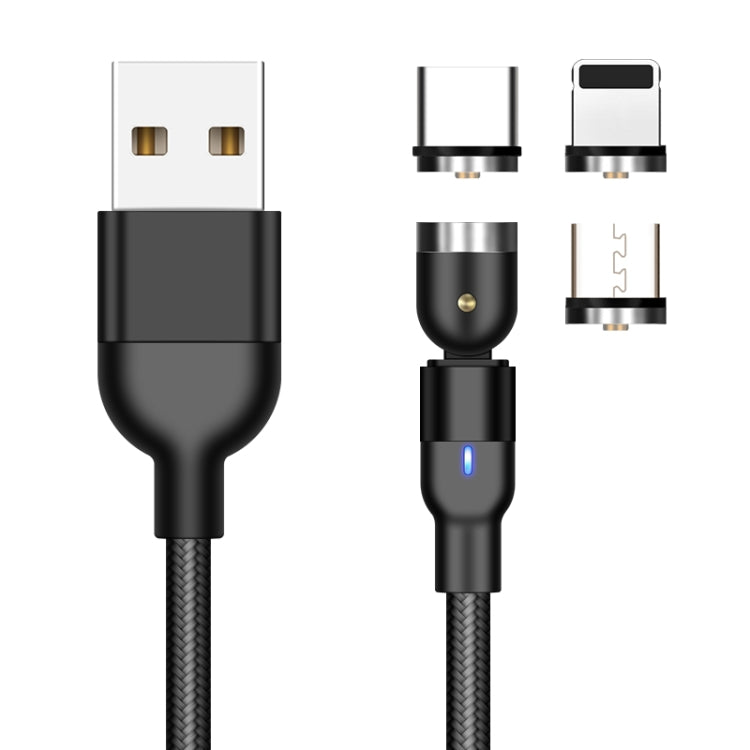 2m 2A USB 轉 8 Pin + USB-C / Type-C + Micro USB 尼龍編織三合一可旋轉彎折磁吸線