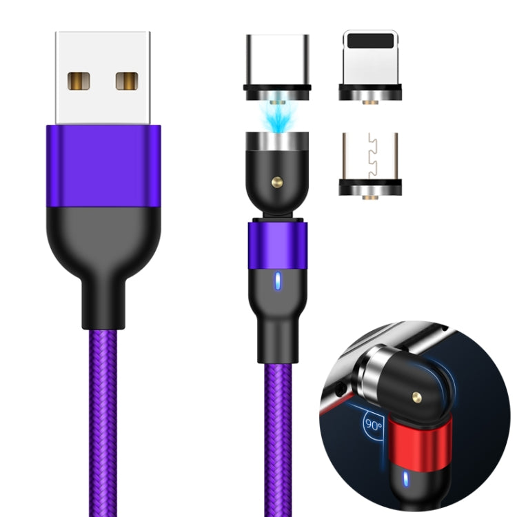 2m 2A USB 轉 8 Pin + USB-C / Type-C + Micro USB 尼龍編織三合一可旋轉彎折磁吸線