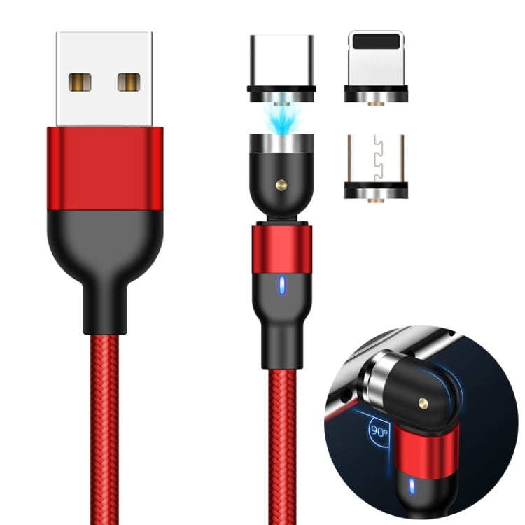 1m 2A USB 轉 8 Pin + USB-C / Type-C + Micro USB 尼龍編織三合一可旋轉彎折磁吸線