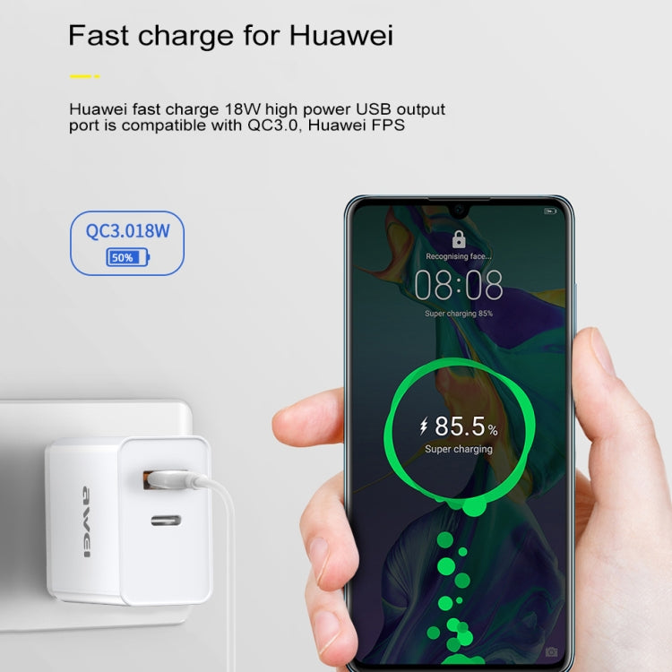 awei C-980 18W PD USB-C + QC 3.0 USB接口 快速充電旅行充，歐規