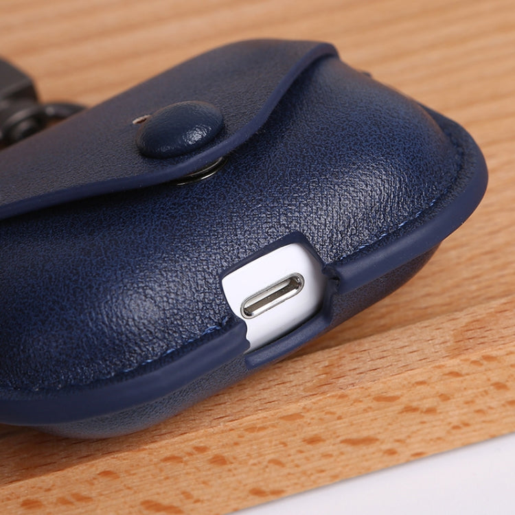 適用於AirPods Pro 荔枝紋PU皮耳機保護套帶掛鈎