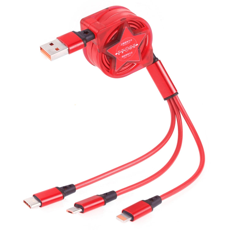 五角星Type-C+8Pin+Micro USB 一拖三充電數據線 線長1.2米