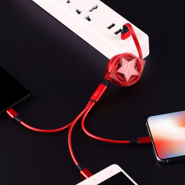 五角星Type-C+8Pin+Micro USB 一拖三充電數據線 線長1.2米