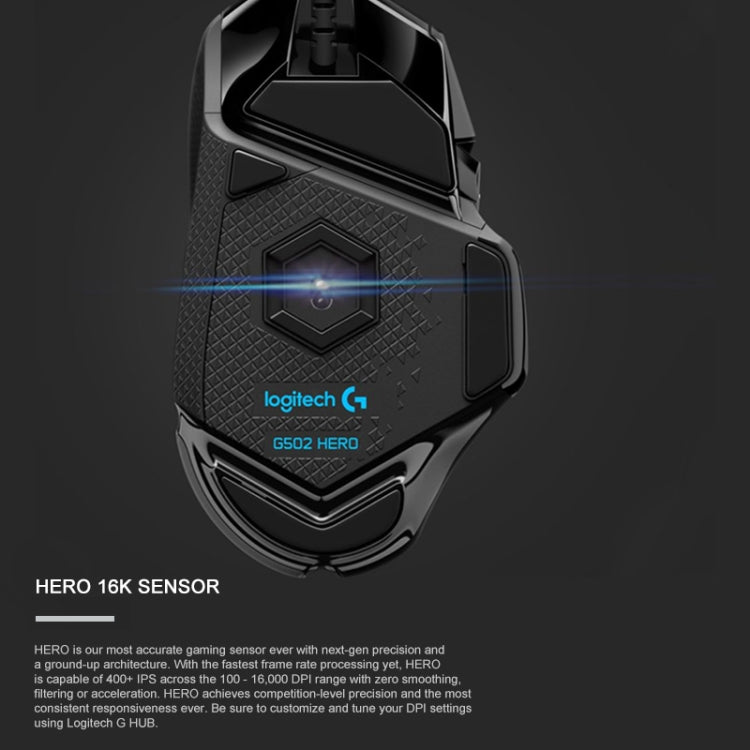 羅技 G502 HERO 有線遊戲鼠標帶11個按鍵，線長：2.1m