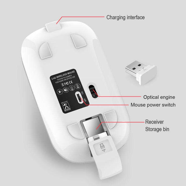 HXSJ M30 可充電無線鼠標金屬滾輪靜音2.4G辦公鼠標500毫安內置電池