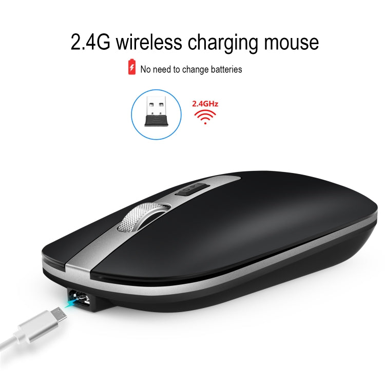 HXSJ M30 可充電無線鼠標金屬滾輪靜音2.4G辦公鼠標500毫安內置電池