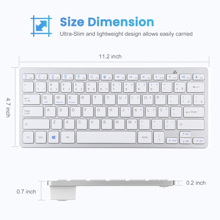 WB-8022 Ultra-thin Wireless Bluetooth Keyboard, Portuguese Keys