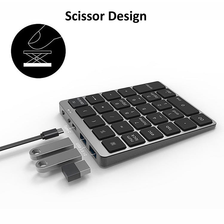 N970 Pro 雙模鋁合金可充電無線藍牙数字鍵盤 帶USB HUB