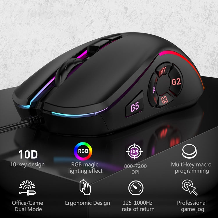 MKESPN X9 10按鍵 7200DPI RGB宏定義遊戲有線鼠標