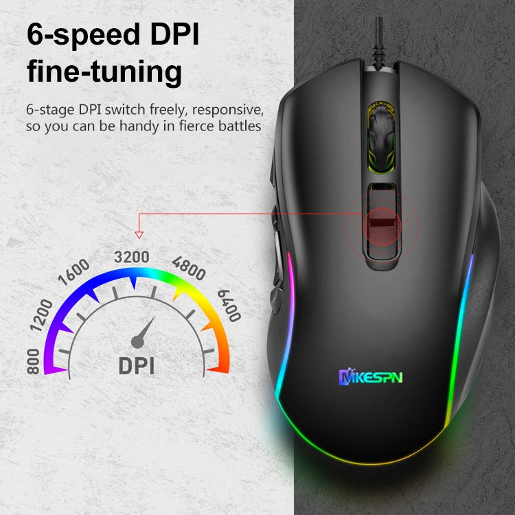 MKESPN X9 10按鍵 7200DPI RGB宏定義遊戲有線鼠標