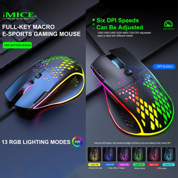 iMICE T97 遊戲鼠標 LED RGB燈USB 7按鈕7200 DPI有線遊戲鼠標