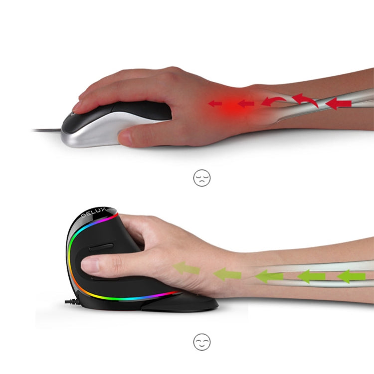 DELUX M618 Plus RGB有線光學鼠標符合人體工程學的垂直鼠標4000DPI