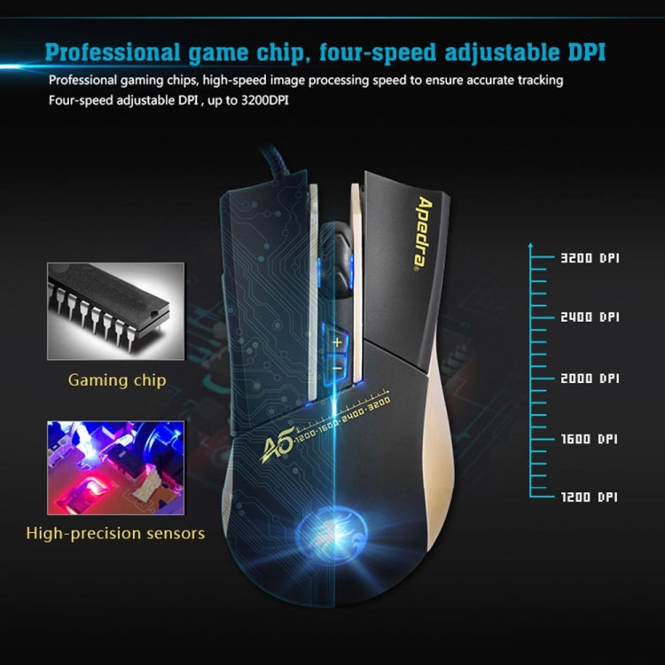 Apedra iMICE A5 高精度遊戲鼠標 LED四色控制呼吸燈USB 7按鈕3200 DPI有線光學遊戲鼠標