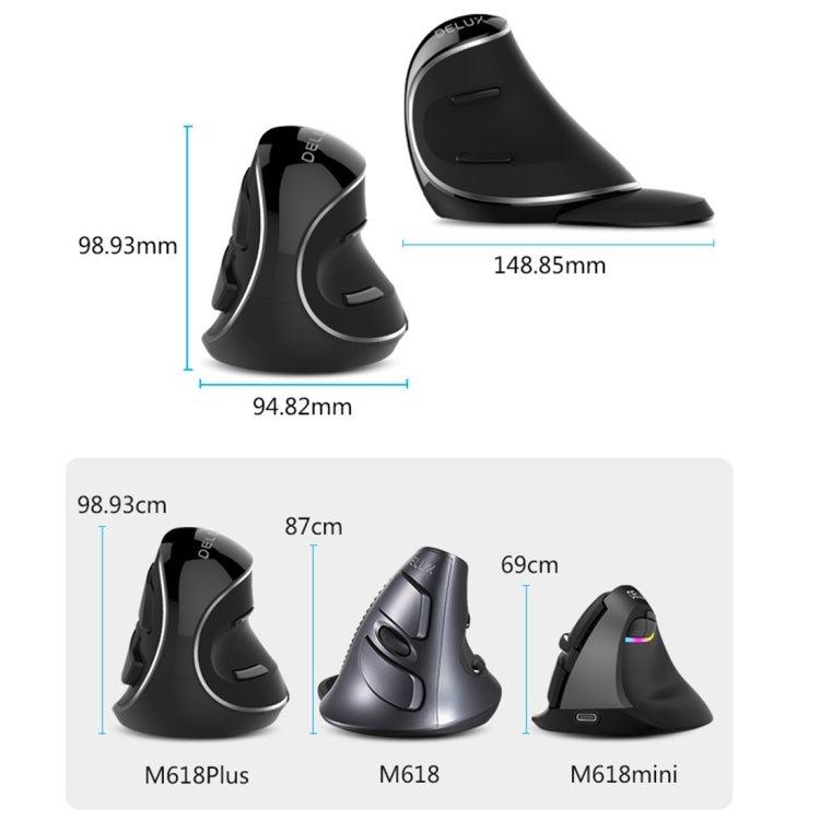 DELUX M618 Plus 2.4G 1600DPI無線便攜式垂直人體工學鼠標