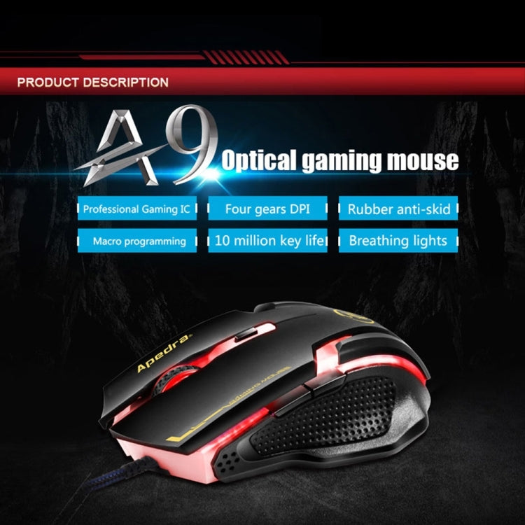 Apedra iMICE A9 高精度遊戲鼠標 LED四色控制呼吸燈USB 6按鈕3200 DPI有線光學遊戲鼠標