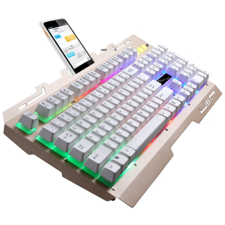 追光豹ZGB G700 104鍵 金屬面板懸浮式發光机械手感有線遊戲鍵盤 帶手機支架