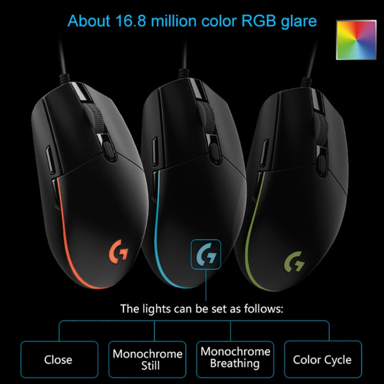 羅技 G102 6鍵RGB發光6000DPI五檔可調有線光電遊戲鼠標，線長：2m