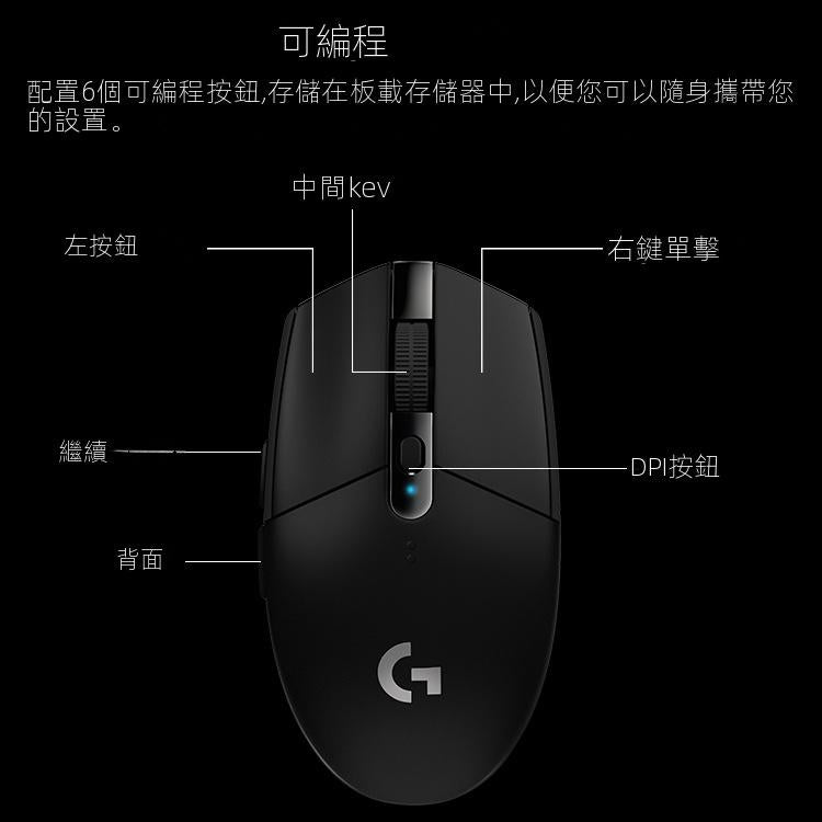 羅技 G304 LIGHTSPEED 12000 DPI 6個可編程按鍵HERO傳感器無線遊戲鼠標
