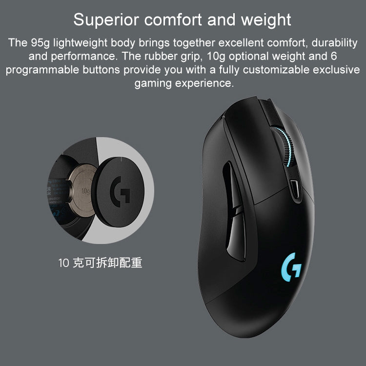 羅技 G703 LIGHTSPEED 16000DPI 6個可編程按鍵 HERO 16K傳感器RGB背光無線遊戲鼠標