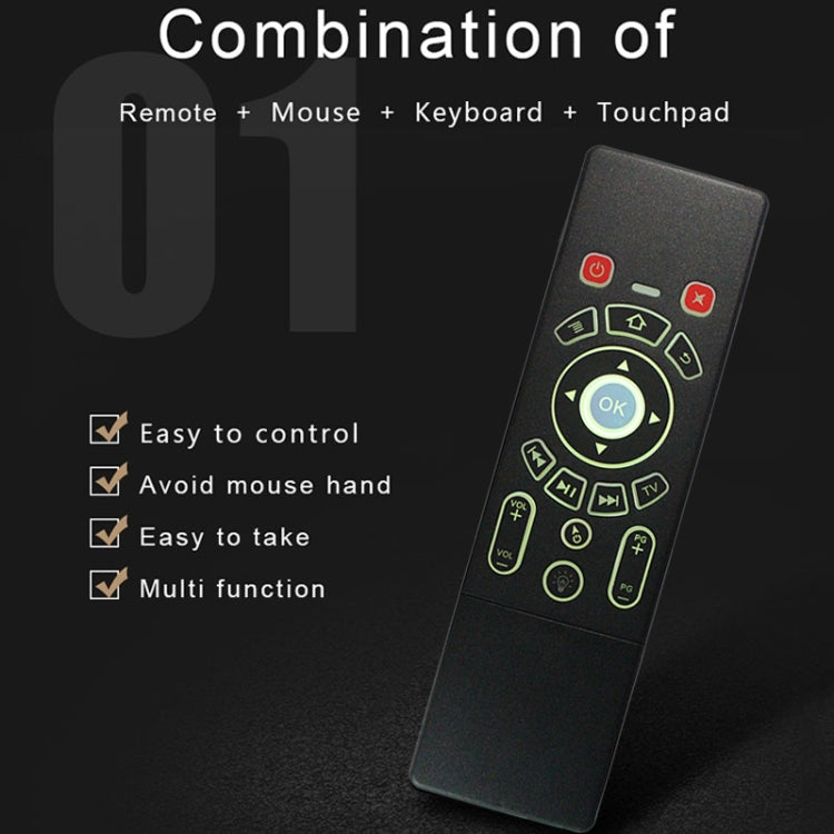 T6 彩光版 空中飛鼠2.4GHz無線鍵盤遙控器，帶觸摸板&IR學習